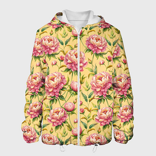 Мужская куртка Крупные пионы садовые цветы бутоны паттерн / 3D-Белый – фото 1
