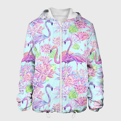 Мужская куртка Фламинго и кувшинки батик / 3D-Белый – фото 1
