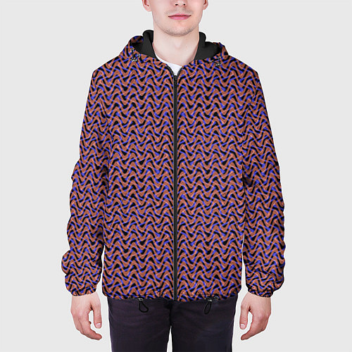 Мужская куртка Фиолетово-коричневые волнистые линии / 3D-Черный – фото 3