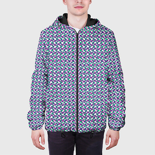 Мужская куртка Волнистые полосы текстурированный сиренево-бирюзов / 3D-Черный – фото 3