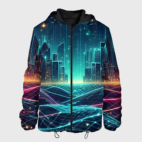 Мужская куртка Metropolis - vaporwave neon glow / 3D-Черный – фото 1
