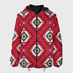 Куртка с капюшоном мужская Этнические ромбы на красном, цвет: 3D-черный