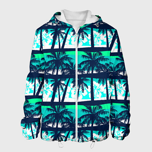 Мужская куртка Тропический франжипани с пальмами / 3D-Белый – фото 1