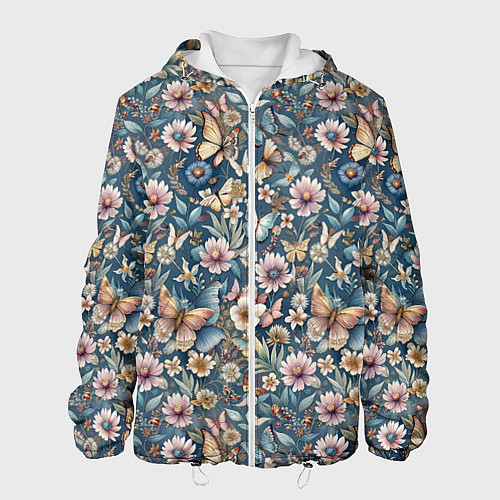 Мужская куртка Летний узор с цветами и бабочками / 3D-Белый – фото 1