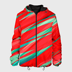 Куртка с капюшоном мужская Красный и бирюзовый абстрактный полосы, цвет: 3D-черный