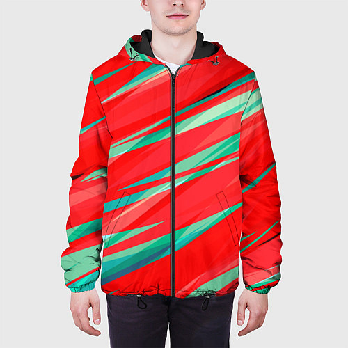 Мужская куртка Красный и бирюзовый абстрактный полосы / 3D-Черный – фото 3