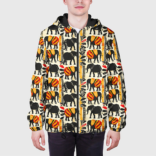 Мужская куртка Африканские узор слон / 3D-Черный – фото 3