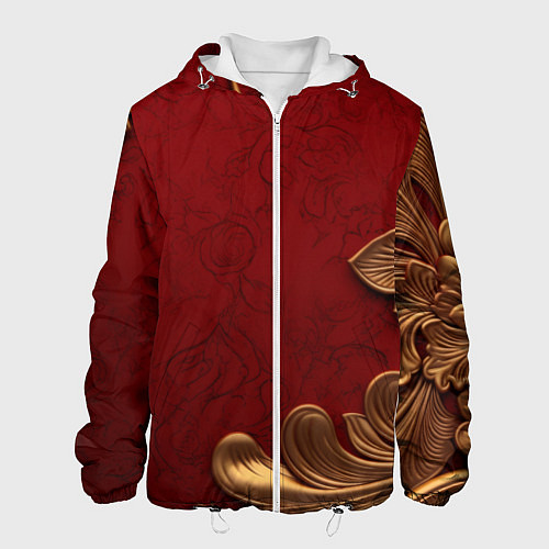 Мужская куртка Объемный золотой лист на красном текстурном фоне / 3D-Белый – фото 1