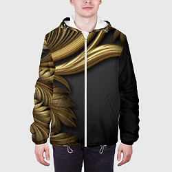 Куртка с капюшоном мужская Золотые объемные листья на черном, цвет: 3D-белый — фото 2