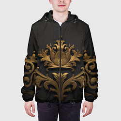 Куртка с капюшоном мужская Объемная золотая корона с узорами, цвет: 3D-черный — фото 2