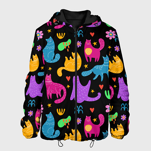 Мужская куртка Паттерн разноцветных котиков / 3D-Черный – фото 1