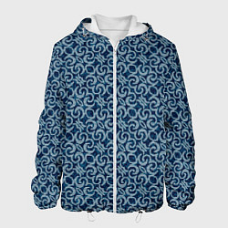 Куртка с капюшоном мужская Синий крупный кружевной узор, цвет: 3D-белый