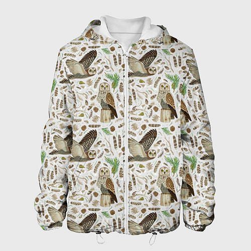 Мужская куртка Совы и перья / 3D-Белый – фото 1
