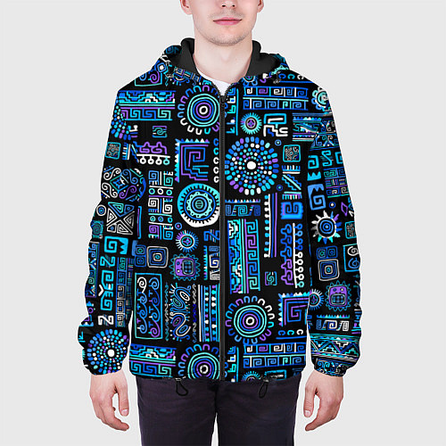 Мужская куртка Этнический неоновый орнамент / 3D-Черный – фото 3