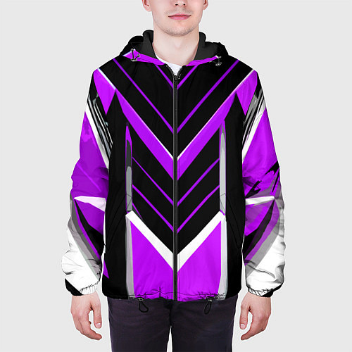 Мужская куртка Фиолетово-серые полосы на чёрном фоне / 3D-Черный – фото 3