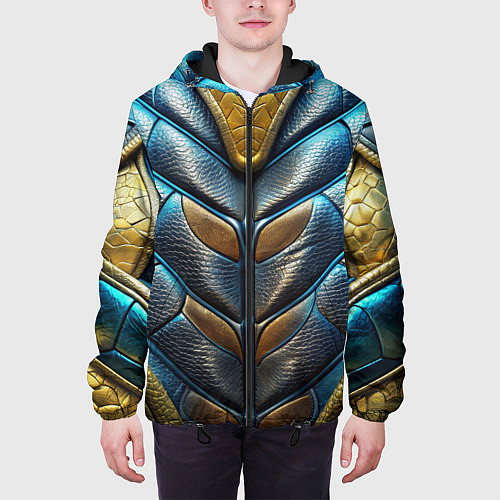 Мужская куртка Объемная синяя текстурная кожа / 3D-Черный – фото 3