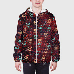 Куртка с капюшоном мужская Тёмный красный текстурированный кубики, цвет: 3D-белый — фото 2