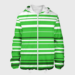 Куртка с капюшоном мужская Бело-зелёный в полоску, цвет: 3D-белый