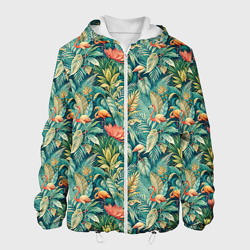 Мужская куртка Тропический фламинго в цветах / 3D-Белый – фото 1