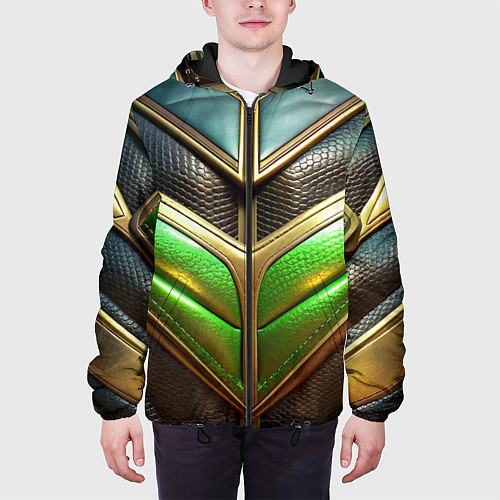 Мужская куртка Футуристичная объемная текстура из кожи / 3D-Черный – фото 3