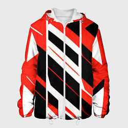 Куртка с капюшоном мужская Black and red stripes on a white background, цвет: 3D-белый