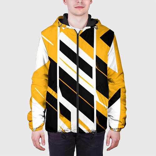 Мужская куртка Black and yellow stripes on a white background / 3D-Черный – фото 3