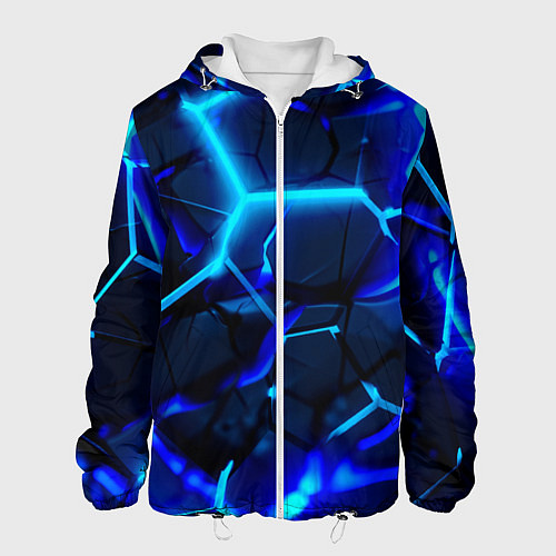 Мужская куртка Яркие голубые неоновые плиты в разломе / 3D-Белый – фото 1