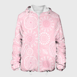 Куртка с капюшоном мужская Розовый цветочный паттерн, цвет: 3D-белый