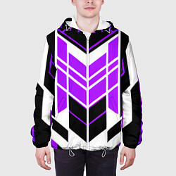 Куртка с капюшоном мужская Purple and black stripes on a white background, цвет: 3D-белый — фото 2