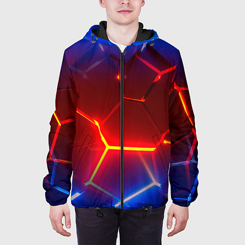 Мужская куртка Светящиеся лавой неоновые плиты в разломе / 3D-Черный – фото 3
