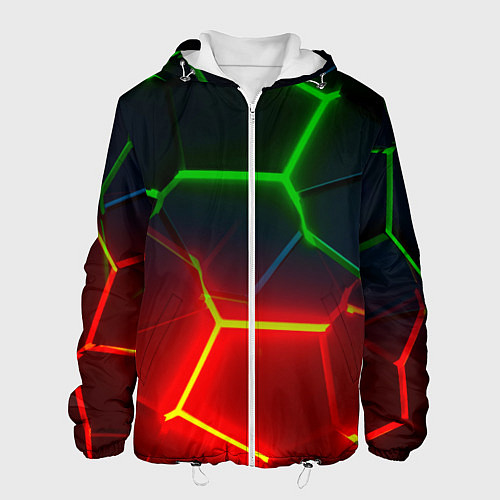 Мужская куртка Зеленые и красные неоновые плиты в разломе / 3D-Белый – фото 1