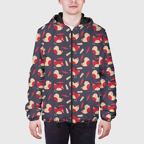 Мужская куртка Паттерн с птицами и перьями / 3D-Черный – фото 3