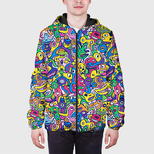 Мужская куртка Рожицы разноцветные / 3D-Черный – фото 3