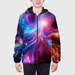 Куртка с капюшоном мужская Неоновая абстракция - нейросеть, цвет: 3D-черный — фото 2