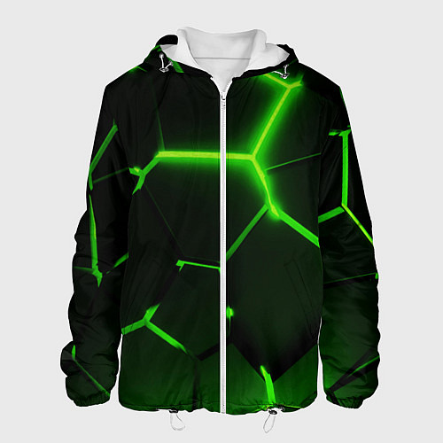 Мужская куртка Темные зеленые неоновые плиты в разломе / 3D-Белый – фото 1