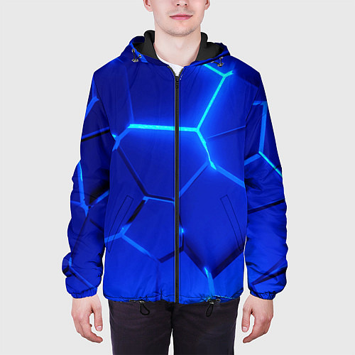 Мужская куртка Яркие синие неоновые плиты в разломе / 3D-Черный – фото 3