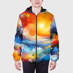 Куртка с капюшоном мужская Закат солнца - разноцветные облака, цвет: 3D-черный — фото 2