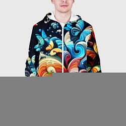 Куртка с капюшоном мужская Бабочки и цветы в ночи - фантазия, цвет: 3D-белый — фото 2