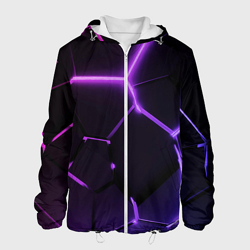 Мужская куртка Темные фиолетовые неоновые плиты в разломе / 3D-Белый – фото 1