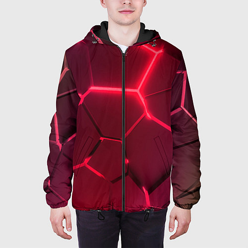 Мужская куртка Маджента неоновые плиты в разломе / 3D-Черный – фото 3