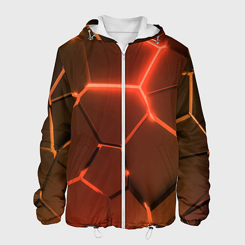 Мужская куртка Оранжевые неоновые плиты в разломе / 3D-Белый – фото 1