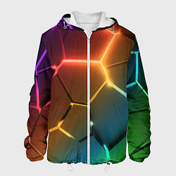 Куртка с капюшоном мужская Радужные неоновые плиты в разломе, цвет: 3D-белый