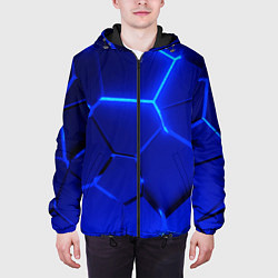Куртка с капюшоном мужская Текстура темных синих неоновые плиты, цвет: 3D-черный — фото 2