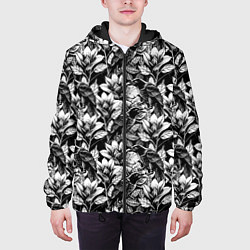 Куртка с капюшоном мужская Вороны в цветах, цвет: 3D-черный — фото 2