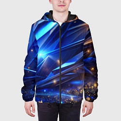 Куртка с капюшоном мужская Синие плиты и блестки абстракции, цвет: 3D-черный — фото 2