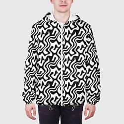 Куртка с капюшоном мужская Черно-белый узор с абстрактными линиями, цвет: 3D-белый — фото 2