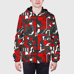 Куртка с капюшоном мужская Абстракция геометрический паттерн, цвет: 3D-черный — фото 2