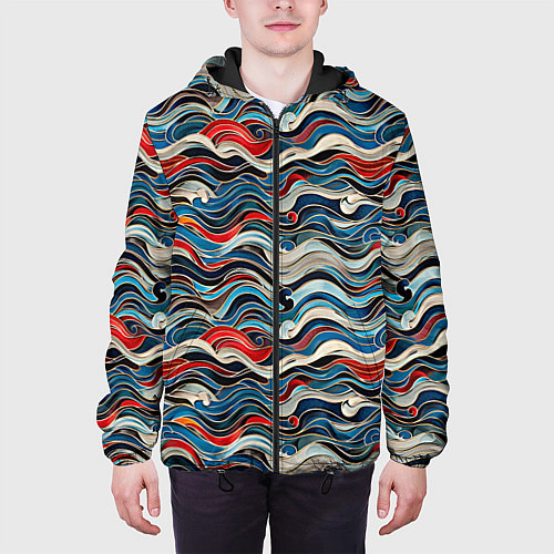 Мужская куртка Разноцветные абстрактные волны / 3D-Черный – фото 3