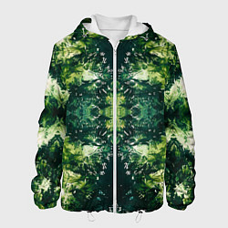 Куртка с капюшоном мужская Калейдоскоп зеленая абстракция, цвет: 3D-белый