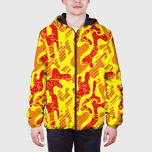 Мужская куртка Абстракция красный рисунок на желтом фоне / 3D-Черный – фото 3